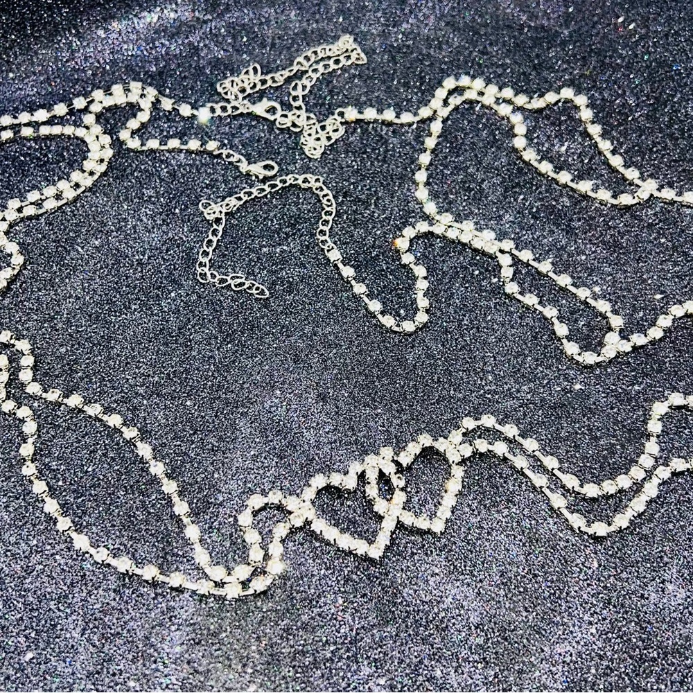 Silver Rhinestone Hearts Belt Double Stranded Adjustable - Picture 5 of 13